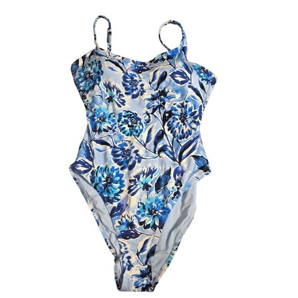Andie Swim Swimsuit Womens Medium Eco Nylon Blue Floral The Amalfi One Piece - Picture 7 of 10